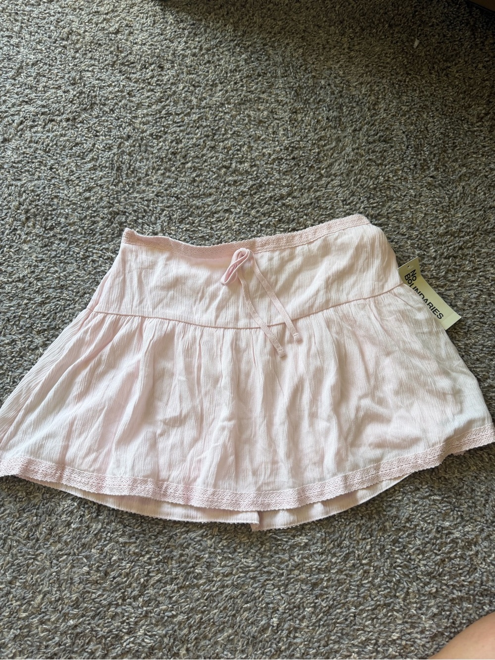 No Boundaries Pale Pink Tiered Mini Skirt with Drawstring